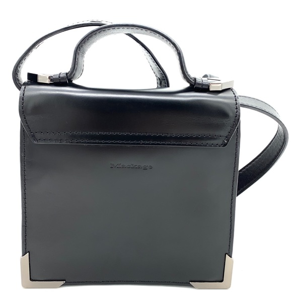 Mackage Rubie Black Green High Gloss Leather Shoulder Crossbody Bag - Picture 2 of 13